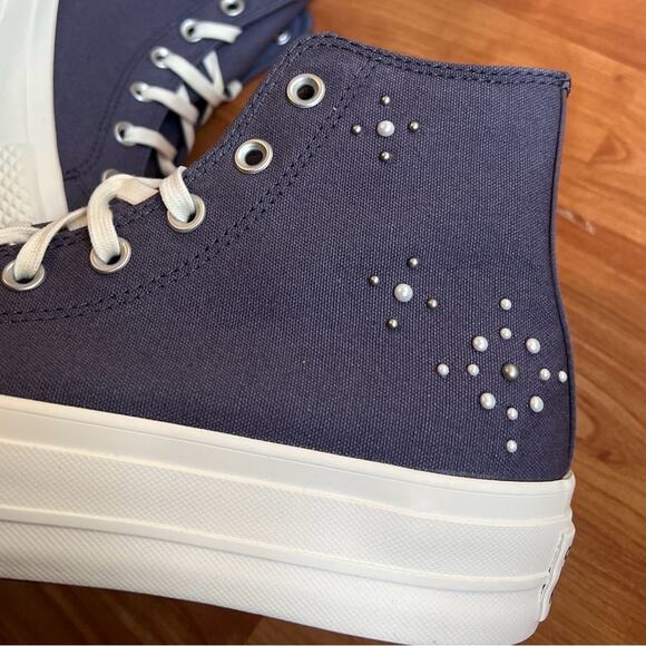 NEW Womens Size 8.5 Converse Chuck Taylor All Star Lift Pearls Studs High Shoe - Picture 4 of 12